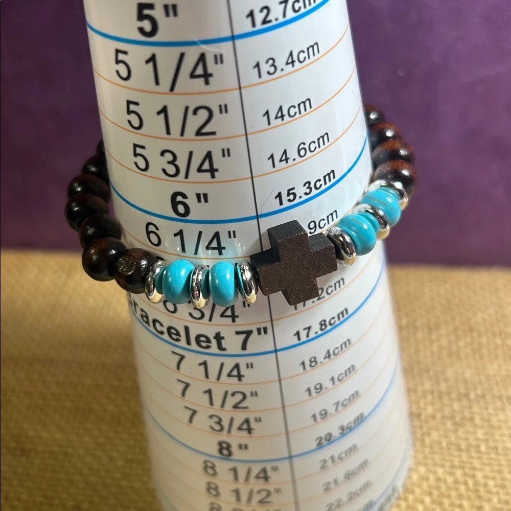 Wooden, Turquoise & Silver Bead and Braided Leather Bracelet Bundle (B)